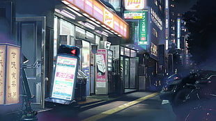 orange and pink storefront, 5 Centimeters Per Second, Makoto Shinkai , anime