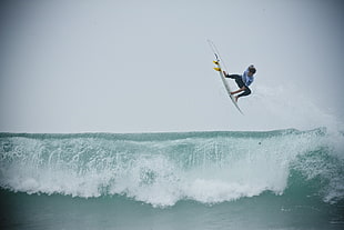 white surfboard, surfing, sea, waves, sport  HD wallpaper