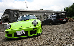 green and black sports cars, Porsche 911, old car, car, green cars HD wallpaper
