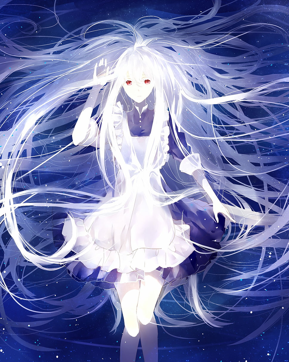white haired female anime character HD wallpaper