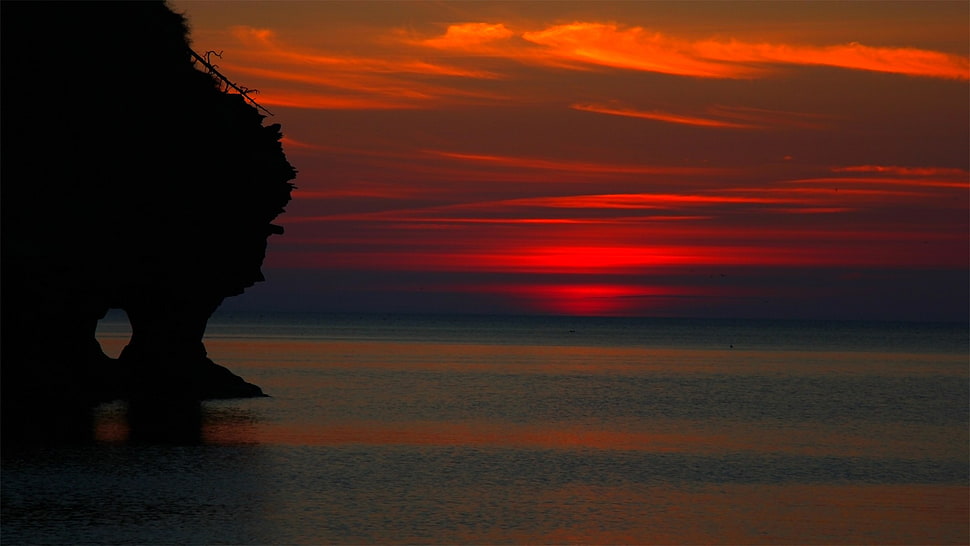 black and red computer tower, sunset, nature HD wallpaper