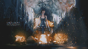 Lara Croft poster, Lara Croft, Tomb Raider, photo manipulation, explosion
