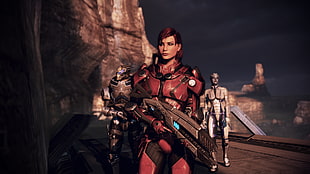 female character with pistol wallpaper, Mass Effect, video games