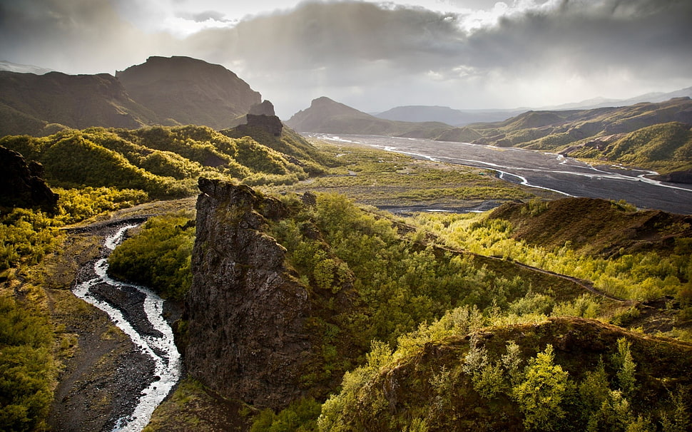 mountain range, nature, landscape, Iceland, river HD wallpaper