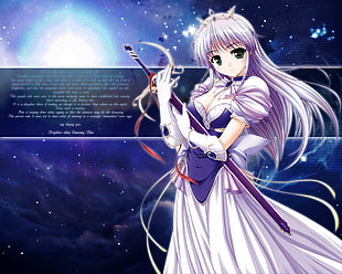 female visual novel character with purple hair