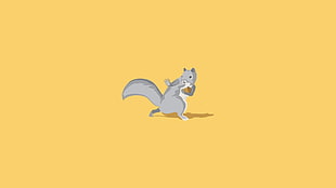 gray squirrel illustration, squirrel, minimalism, yellow background