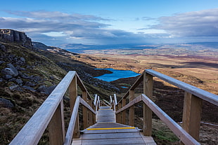 brown wooden stairway, cuilcagh mountain
