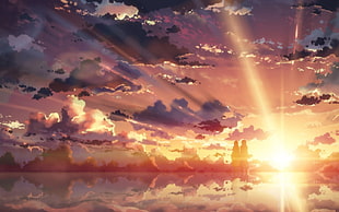 silhouette of clouds during sunset, Sword Art Online, Kirigaya Kazuto, Yuuki Asuna, sunset