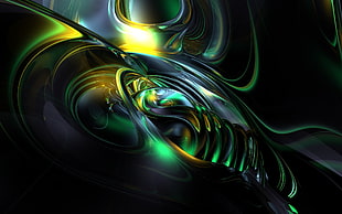 green, yellow, and gray abstract painting