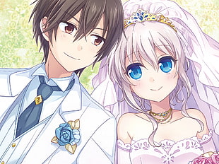 male and female anime character illustration, Charlotte (anime), Tomori Nao, Otosaka Yuu, wedding dress