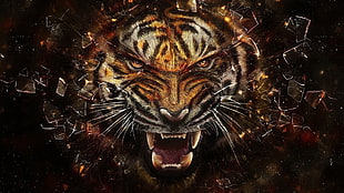 tiger digital wallpaper, tiger, abstract, animals, digital art
