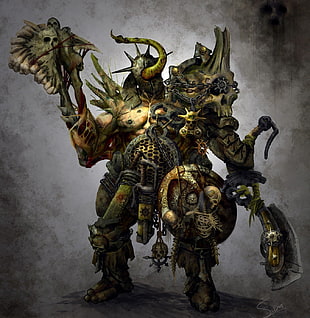 man holding skull sword wallpaper, fantasy art, Chaos Warrior, Warhammer
