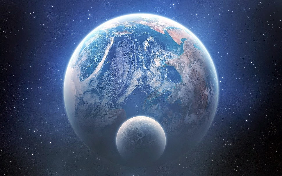 earth and moon, space HD wallpaper