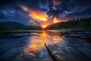gray lake, landscape, Sun, ice HD wallpaper