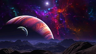 three planets graphics, artwork, fantasy art, concept art, sky HD wallpaper
