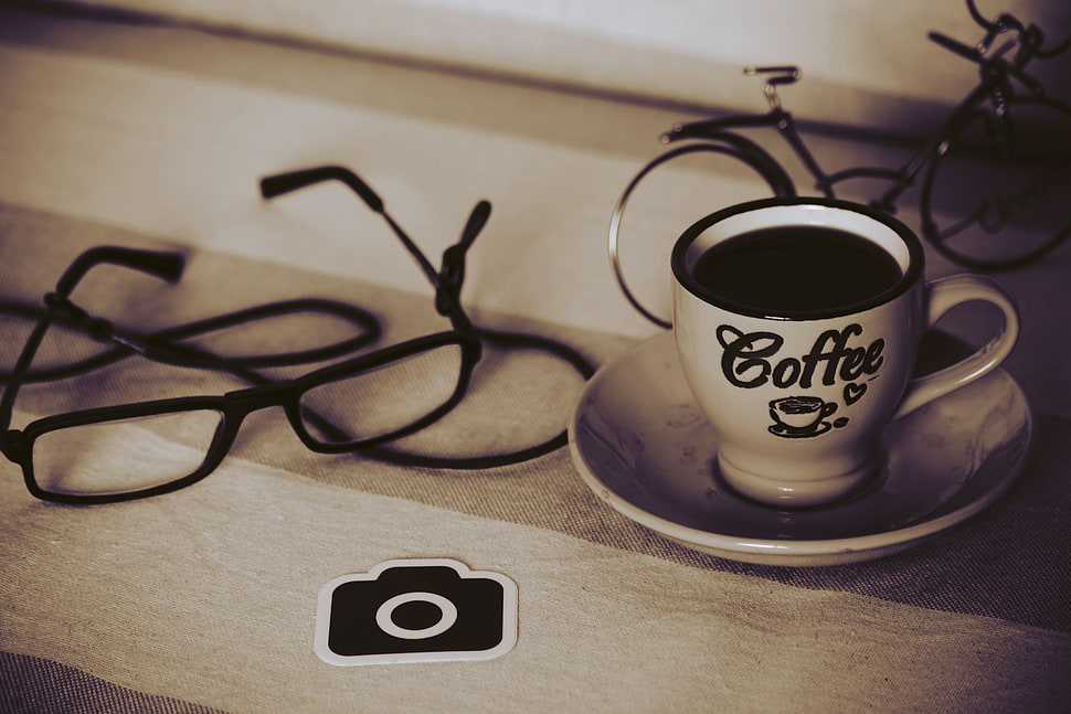 white and black ceramic coffee cup HD wallpaper