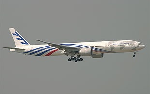 white and blue airliner, Boeing 777, aircraft, 777-300ER