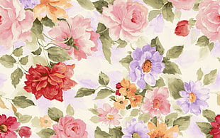 white, pink, purple and red floral print textile