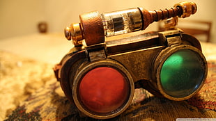 steam lamp, steampunk, glasses, red, green HD wallpaper