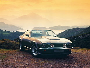black Ford Mustang coupe, car, off-road, landscape, mountains