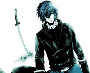 male anime with black hair with katana on side