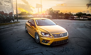 gold Volkswagen sedan, Volkswagen, Passat CC, R-Line, car HD wallpaper