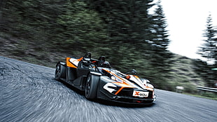 black, orange, and white go kart, KTM, x-bow, racing, car