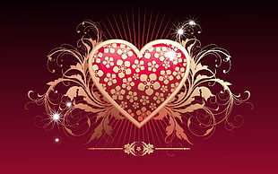 heart red and gold decor HD wallpaper