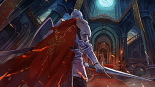 man wearing armor holding sword illustration