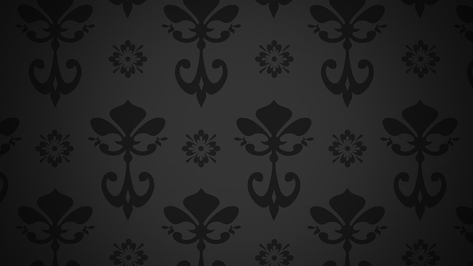 white and black floral textile, abstract, floral, pattern, dark background HD wallpaper