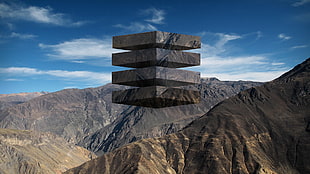 floating rock illustration, mountains, shapes HD wallpaper