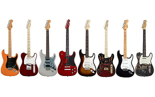 assorted-color electric guitar lot, guitar, electric guitar, Fender