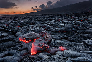 dried lava, lava, rocks, mountains, burning HD wallpaper
