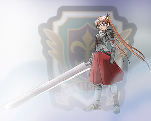 red haired girl holding sword anime character