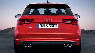 red Audi car, Audi S3, red, hatchbacks, exhaust pipes