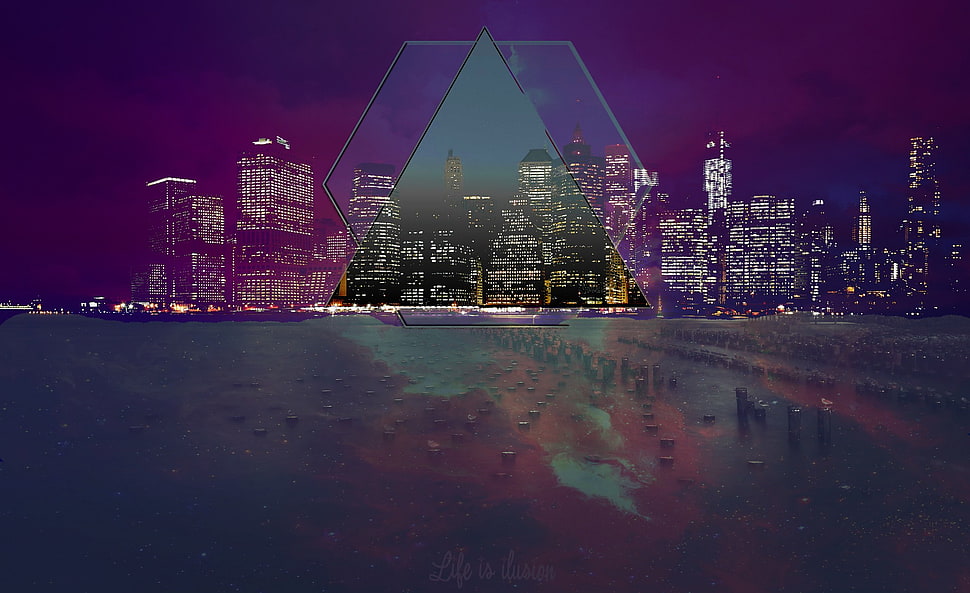 city skyline illustration, New York City, illusions, triangle, low poly HD wallpaper