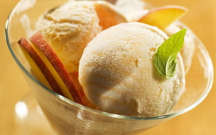 scoop of ice cream with leaf