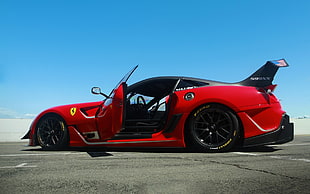 red Ferrari sports coupe, car, Ferrari, Ferrari 599, Ferrari 599XX