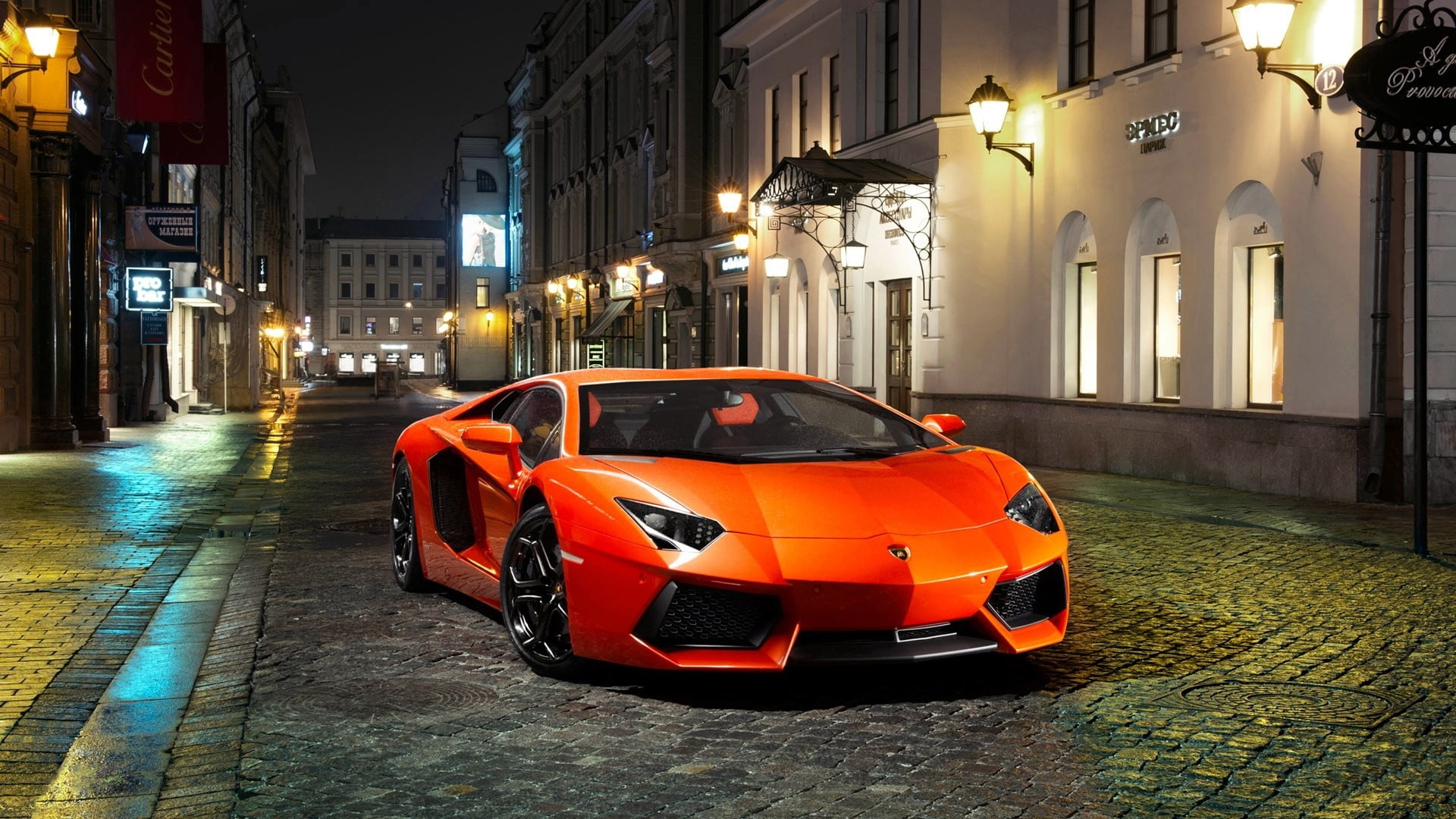 orange Lamborghini Aventador coupe, Lamborghini, Lamborghini Aventador, street