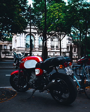 white, black, and red Ducati motorcycle