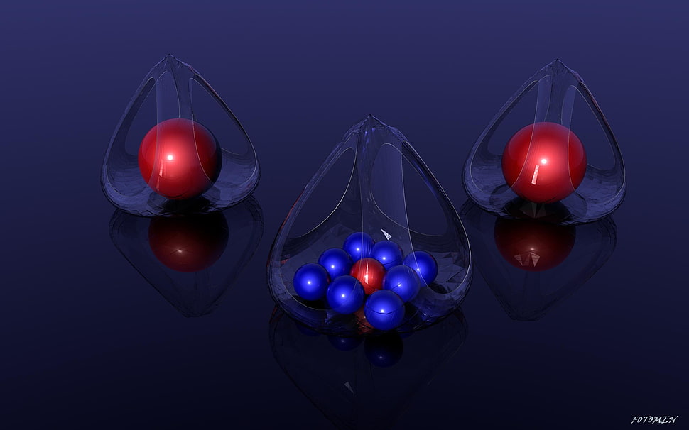 three red and eight blue ball decorations HD wallpaper