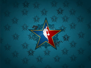 illustration of star framed NBA logo against teal background