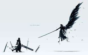 angel and swordsman illustration HD wallpaper