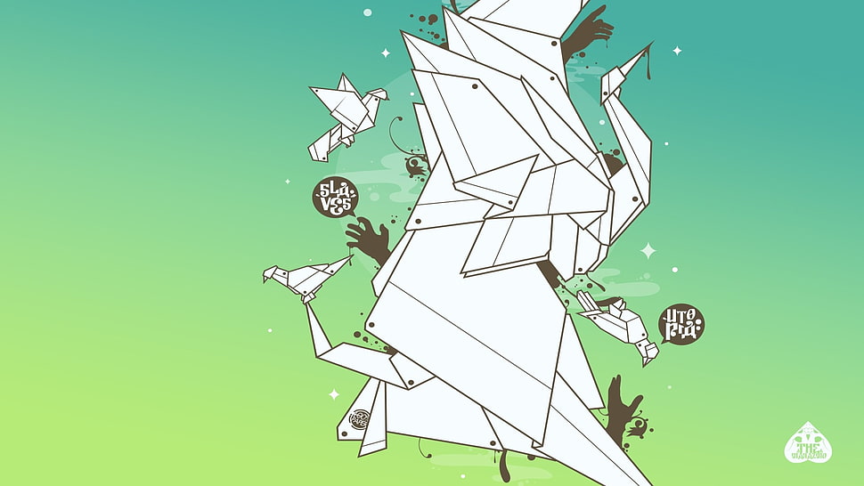white and black bird origami illustration, abstract HD wallpaper