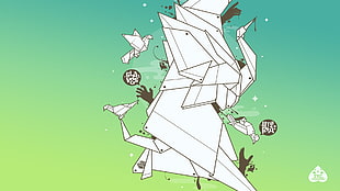 white and black bird origami illustration, abstract