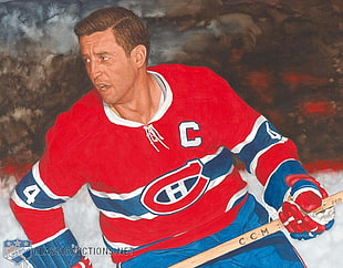 hockey athlete portrait painting, Jean Béliveau, Montreal Canadiens, Hockey legends, Hockey