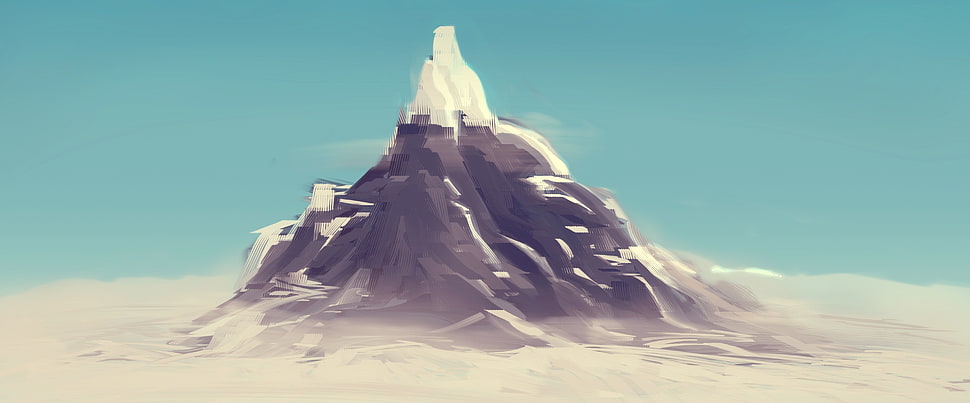 gray and white mountain illustration, digital art, mountains HD wallpaper