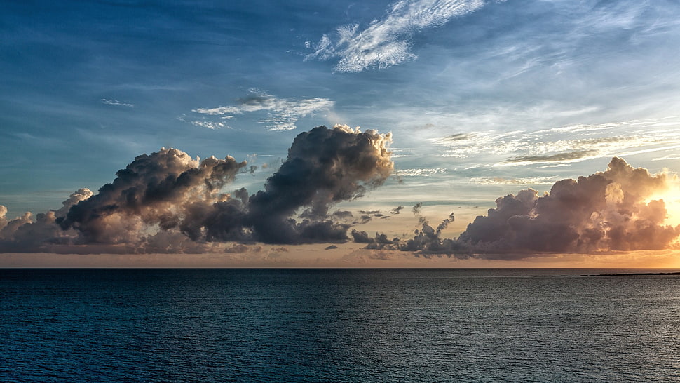 white clouds, beach, clouds, sky, nature HD wallpaper