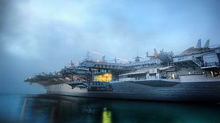 white and gray battleship, sea, ship, aircraft carrier, USS Midway