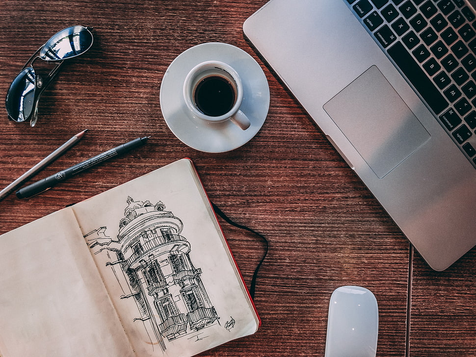 white ceramic mug, Coffee, Art, Sketch HD wallpaper